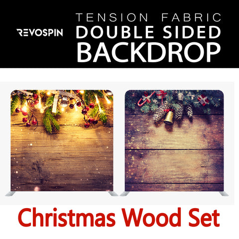 Christmas Wood Set Double Sided Tension Fabric Photo Booth Backdrop