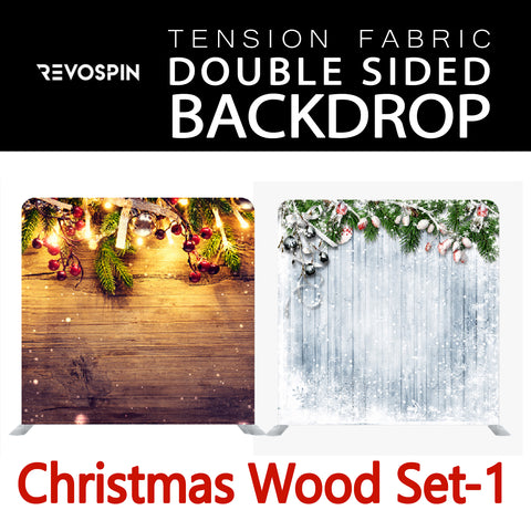Christmas Wood Set-1 Double Sided Tension Fabric Photo Booth Backdrop