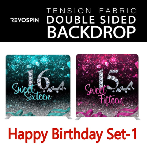 Happy Birthday Set-1 Double Sided Tension Fabric Photo Booth Backdrop