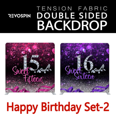 Happy Birthday Set-2 Double Sided Tension Fabric Photo Booth Backdrop