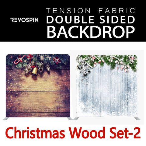 Christmas Wood Set-2 Double Sided Tension Fabric Photo Booth Backdrop