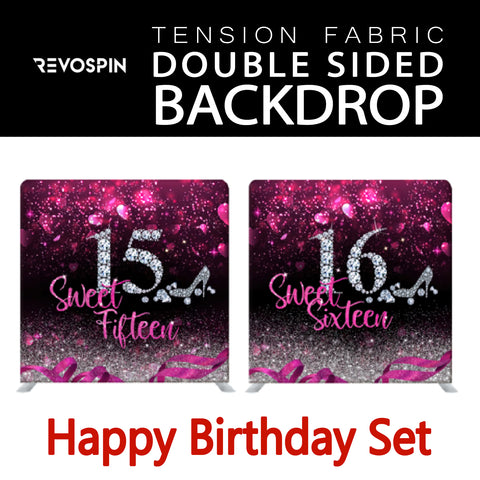 Happy Birthday Set Double Sided Tension Fabric Photo Booth Backdrop