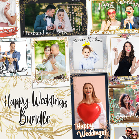 Happy Weddings Bundle (10 Designs) - 360 Photo Booth Template Overlays