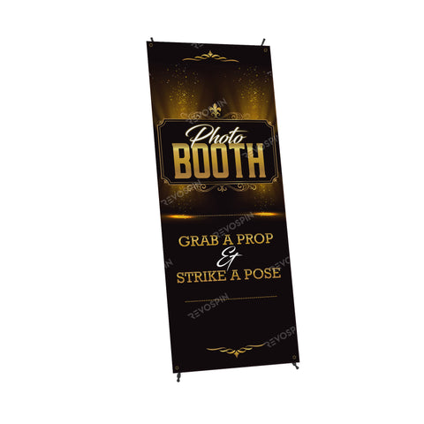 Photo Booth Gold Vinyl Banner X-Banner Stand (SM)