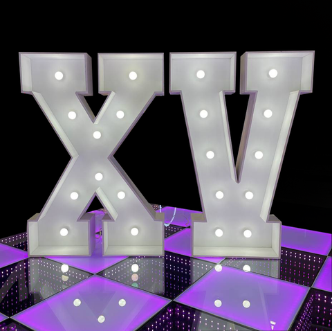 4ft Large Wooden Frame "XV" Marquee Letter Signs with Light Bulbs